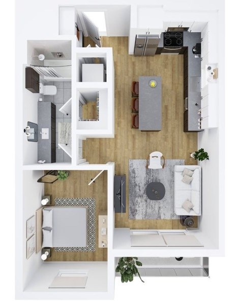 Floor plan for 1 bed, 1 bath, 695 sqft